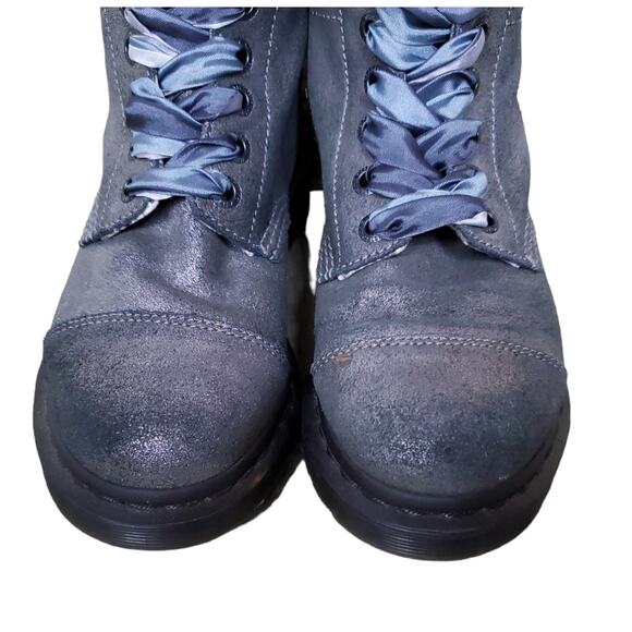 Dr. Martens Metallic Silver Leather Aimilie Lace Up Foldover Boot Size 7 - Picture 4 of 12